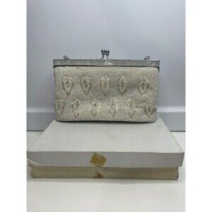 Vintage Ivory white All Beaded Top Handle Bag With Mother Of Pearl Detailing
